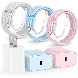 Fast Charging for iPhone 15 16 Pro Max Charger Colorful, 3Pack 20W USB C Fast Chargers Block with 6/6/10ft Long USB C to C Braided Cable Compatible with iPhone 16/15 Pro/15 Plus/iPad Pro 13/12.9
