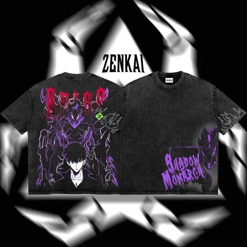 [Zenkai] Shadow Monarch - Igris Vintage Washed Oversized T-Shirt & Hoodie – Solo Leveling Anime Graphic, Arise Dark Fantasy Streetwear, Igris Shadow Army Theme, Heavyweight Cotton Unisex