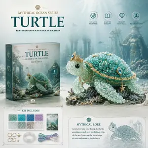 Mythical Ocean Turtle DIY Bead Craft Kit, No Glue Required 3D Crystal Beaded Turtle Making Set with Complete Supplies & Step-by-Step Guide, Beginner Friendly Ocean Themed Handmade Ornament Kit, Creative Craft Gift for Teens & Adults Age 12+