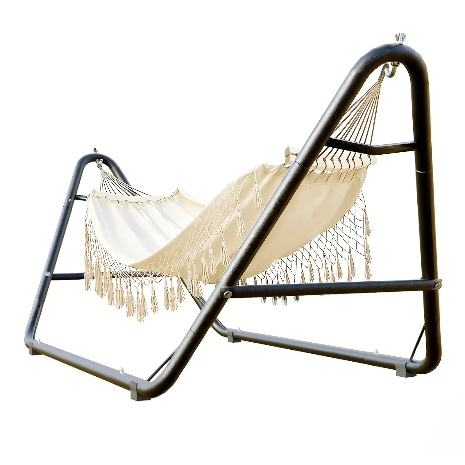 Hammock with Stand, Heavy-Duty Steel Frame Hammock with Pillows, Ideal for Backyard, Porch, Patio & Garden