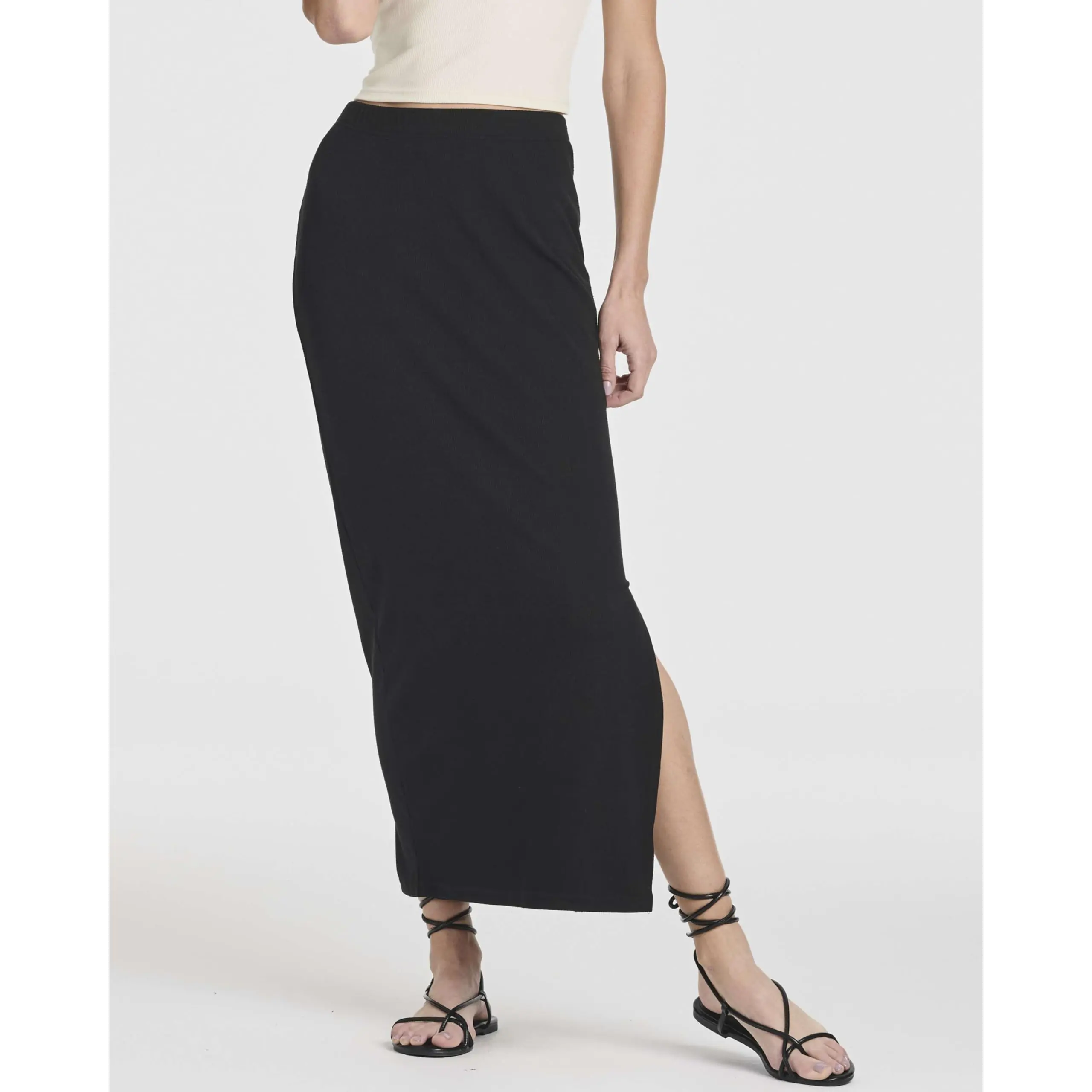 Real Essentials 3 Pack: Women's Ribbed High Waisted Maxi Skirt