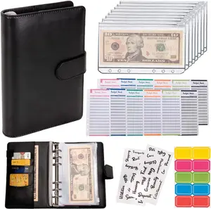 Budget Binder Cash Envelopes A6 Money Saving Binder with Zipper envelopes (Black)