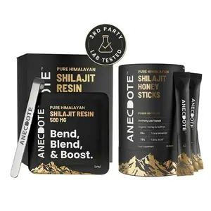 Anecdote Pure Himalayan Shilajit Resin Cards 500mg (30 Sachets) and Anecdote Pure Himalayan Shilajit Honey Sticks with Organic Honey & Saffron (30 Sticks) | Pack of 2
