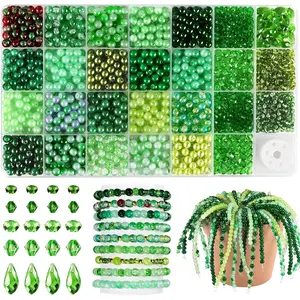 1600pcs 6mm Plant Style Round Glass Beads Kit, Beads Bulk, DIY Jewelry Making Materials, Bracelet Earring Necklace Craft Supplies