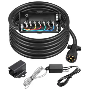 7 Way Trailer Wiring Harness Kit 8ft Trailer Cord with 12V Breakaway Switch and Plug Holder, 7 Gang Junction Box Waterproof