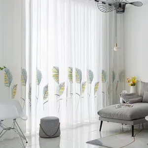1PC Nordic Style Simple Modern Small Tree Embroidery Small Fresh Embroidery Floor-to-ceiling Window Screen Curtain