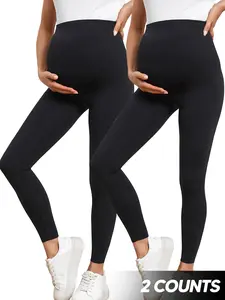 High Waist Maternity Tummy Control Leggings 2 Pack, High Stretch Comfortable Fit, Anti-Slip Non-Frayed, Perfect for Pregnancy, Prenatal Maternity Clothing