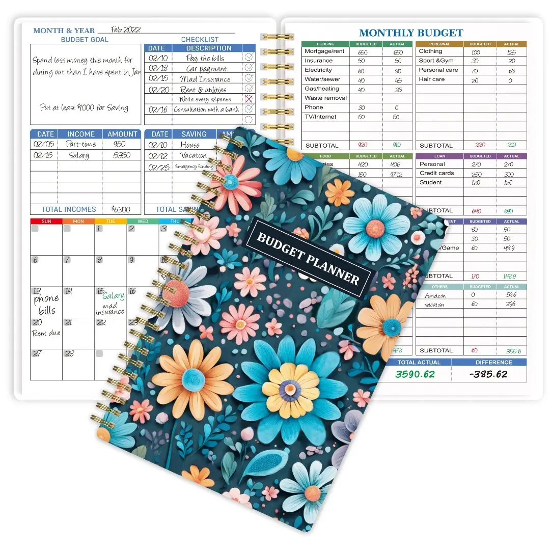 1pc Budget Planner - Monthly Finance Organizer With Expense Tracker Notebook To Manage Your Money Effectively, Undated Finance Planner/Account Book, A5 (8.6x5.9 In),- Dark Flower, Spiral Bound Planner