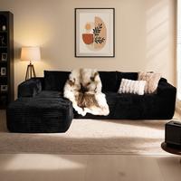 Black Plush Corduroy Left Chaise