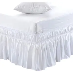 Wrap Around Bed Skirt Sides Elastic Dust Ruffled 14 Inch Tailored Drop,Easy to Install Fade Resistant-White, Queen/King