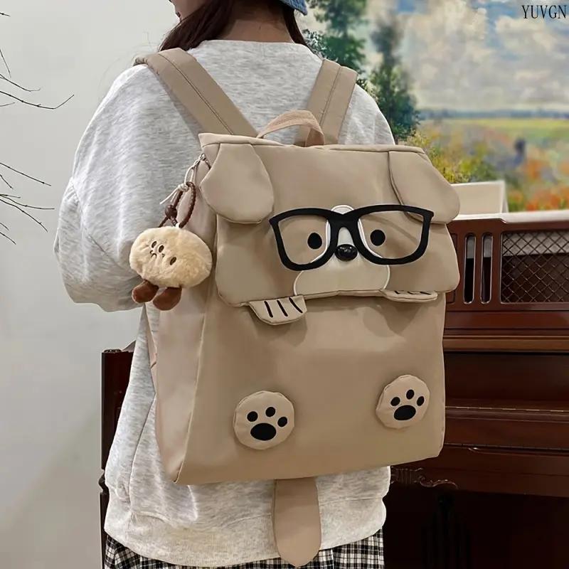 Women's Playful Puppy Print Backpack, Lightweight and Made from Durable Fabric for Daily Commute & College Use, Backpacks, Adults, Back To School Haul, Female, Daily Use Bags, Zipper Closure, Casual, Everyday Use