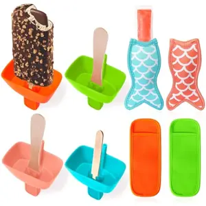 8Pcs Popsicle Holders Ice Pop Sleeves Set for Kids, Reusable Silicone Popsicle Holder with Built in Straw Neoprene Popsicle Sleeves for Toddlers No Drip, Freeze Pop Holders for Kids Mess Free