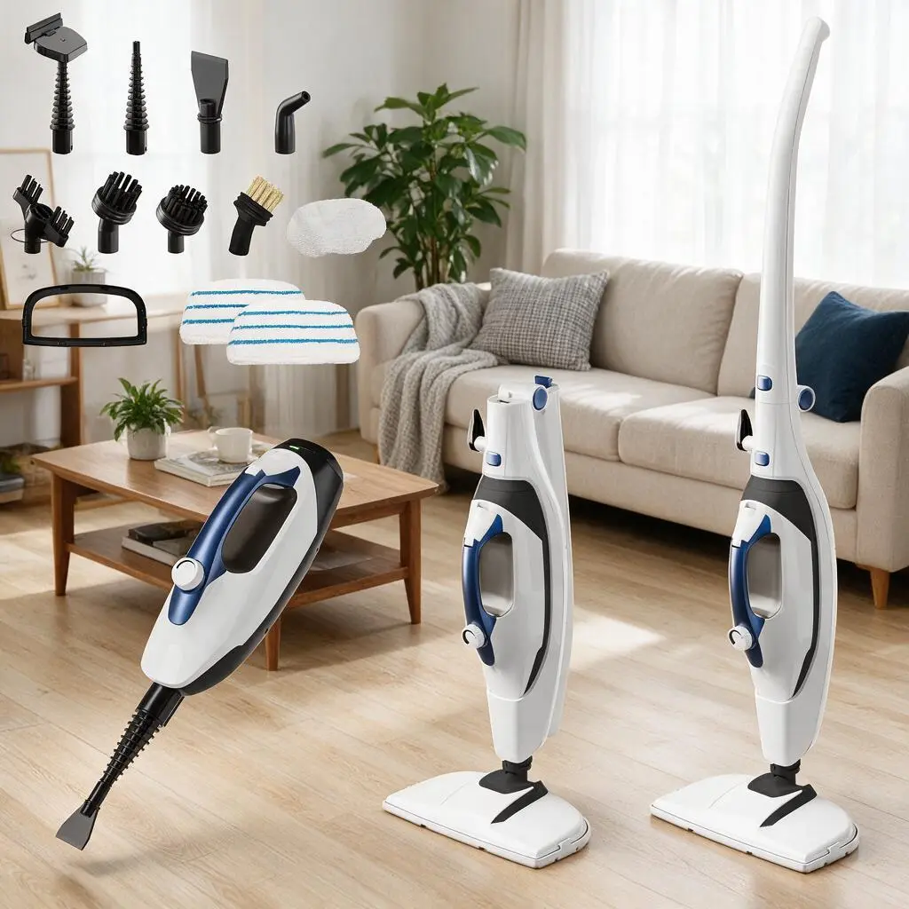 GLEEHILL 10-in-1 Steam Mop & Detachable Handheld Steam Cleaner, High-Pressure Chemical-Free Floor Steamer for Hardwood, Tile, Grout, Carpet, Windows & More, Safe for Kids Pets & Family, Fast Heat with 16FT Power Cord, Comes with 2 Reusable Micro