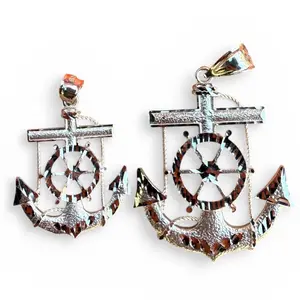 Men’s Nautical Anchor Cross Pendant – 925 Silver Maritime Ship Wheel Necklace