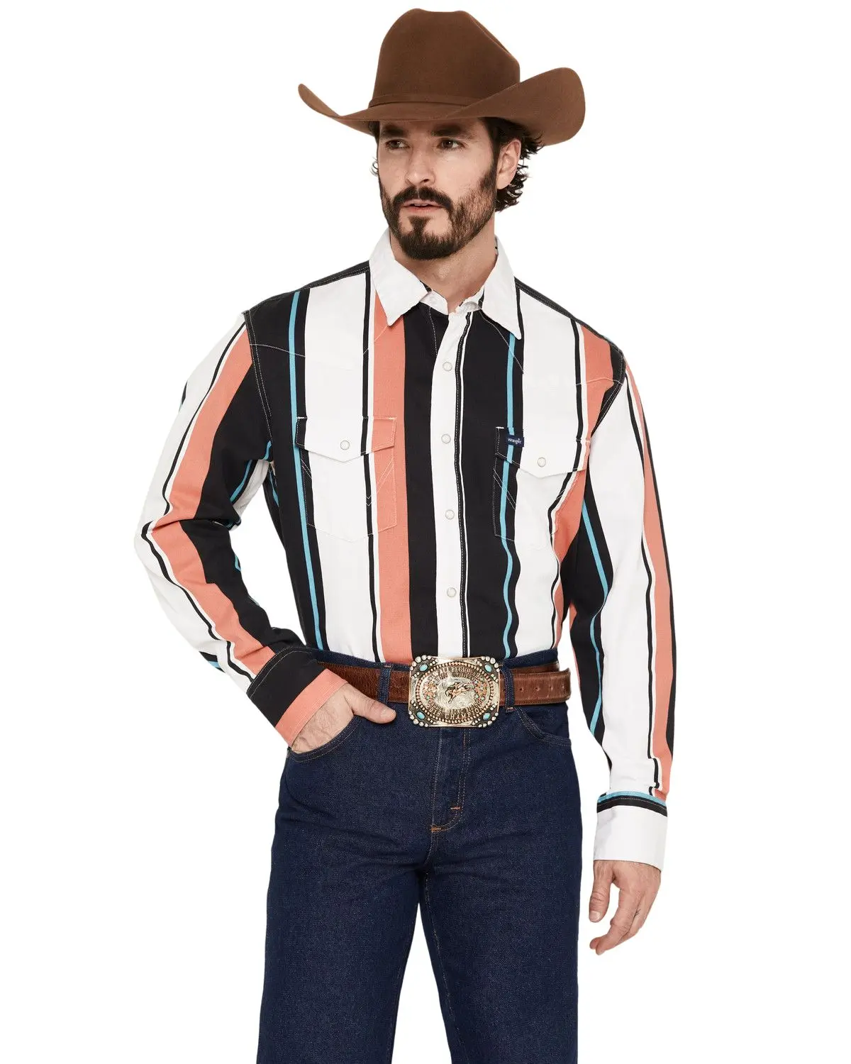 Wrangler Men's Men'S Brushpopper Striped Long Sleeve Snap Western Shirt - 112381997