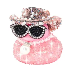 Wonuu Pearl Powder Diamond Rubber Duck Car Decor, Dashboard Ornament, Cool Car Accessories, Boho Style, Portable Placement, Car Dashboard Decoration