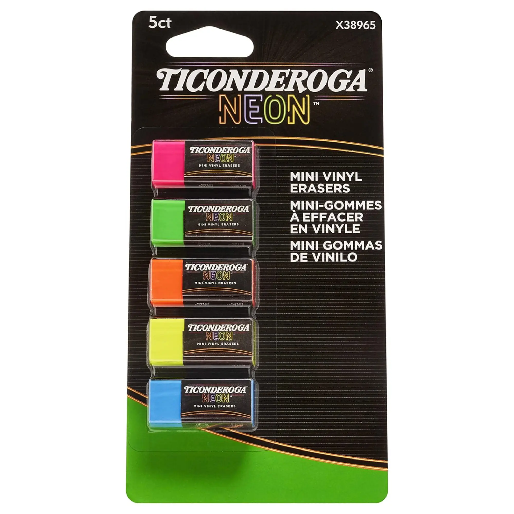 Ticonderoga Neon Erasers - 5 Count, School Stationery, Office Stationery Supplies, Assorted Colored Erasers & Correction Supplies