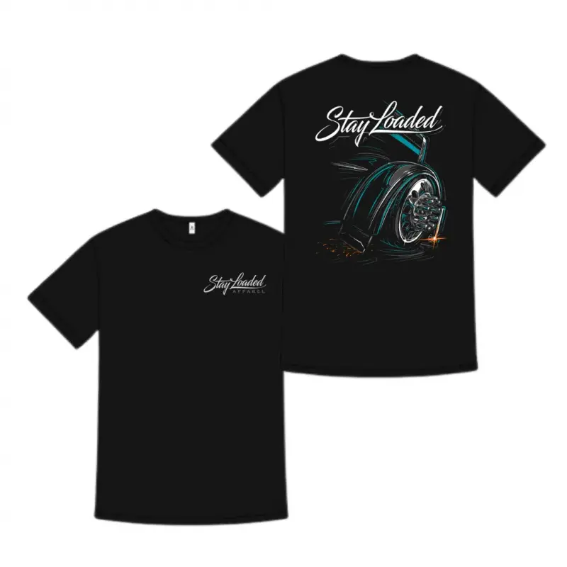 180g[100%cotton]Stay Loaded Truck Wheel Shirt, Big Rig Tire Graphic Tee, Diesel Trucker Apparel for Men, Gift for Long Haul Drivers and Semi Truck Lovers, Highway Road Trip Outfit