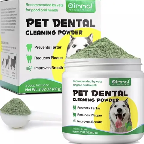 Natural Dog Dental Powder - 2.82 oz (80 g) Brush-Free Plaque Removal, Breath Improvement, Good Oral Health Support for All Dog Breeds