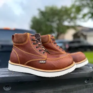 Zapato Abujeta Miel - Brown Leather Boots with White Sole and Yellow Stitching for Men