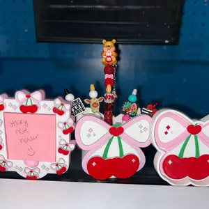 Cherry Coquette Bow Desk Organizer Set-Sticky Note Holder, Pen Holder, Candy, Keys, or Change Holder