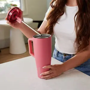 30/40oz Stainless Steel Straw Cup with Handle and Straw, Leak-Proof Insulated Cup, Car Cup Holder Design, Model Xinghao