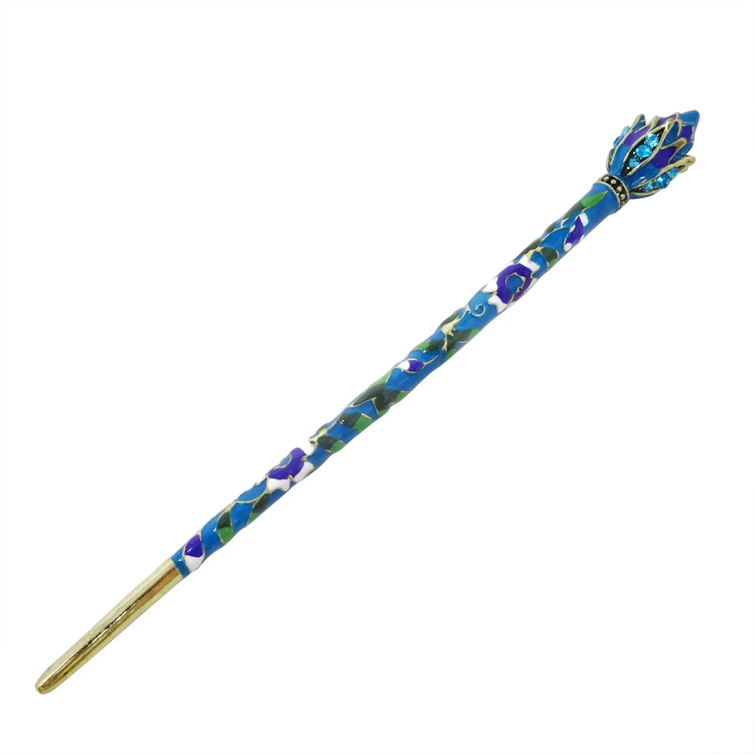 Honbay Cloisonn Vintage Hair Stick With Lotus Chinese Traditional Style Fashion Hair Chopsticks Hairpin (Peacock Blue)