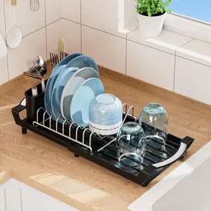 Kitchen Dish Drying Rack, Retractable Dish Drainer, Multifunctional Dish Storage Rack, Adjustable Shelf Rack, Kitchen Countertop Storage Rack with Handle, Organiser
