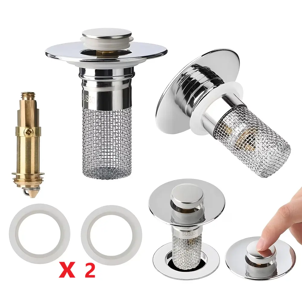 2pcs Stainless Steel Bathroom Sink Stopper Hair Catcher | Pop Up Drain Filter with Removable Filter Basket for Sink Stopper Replacement