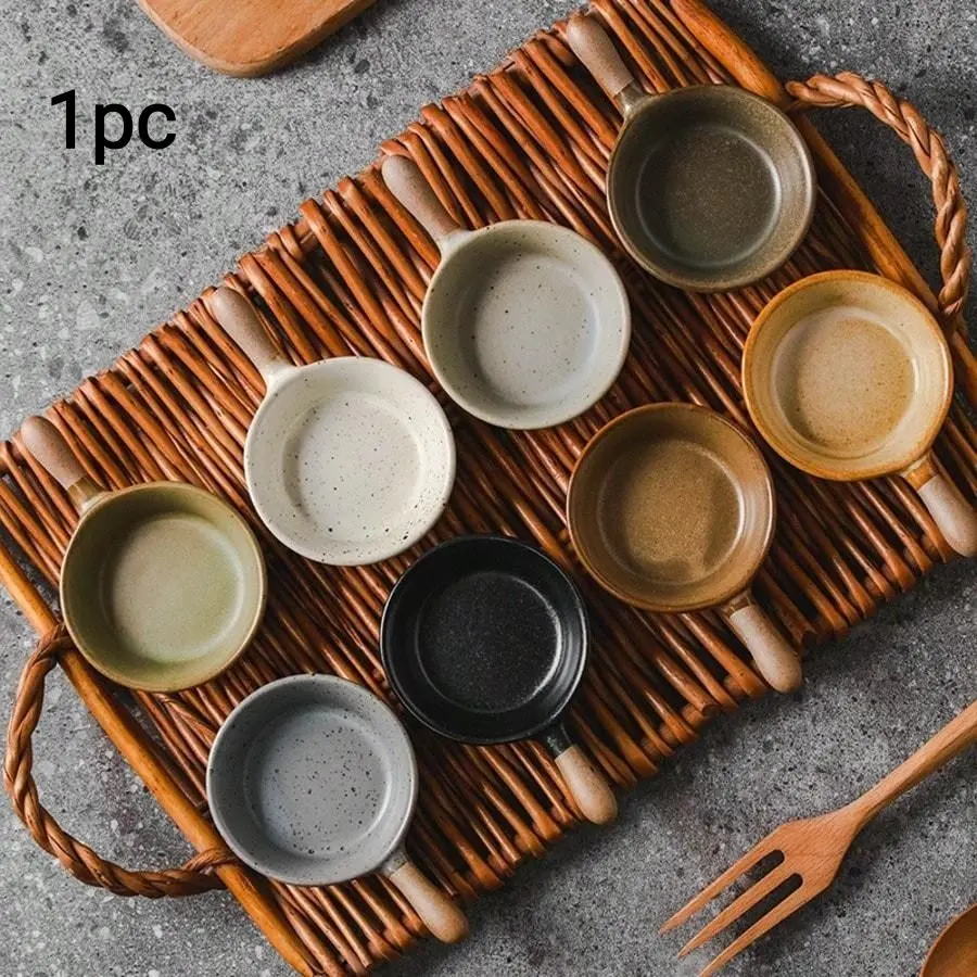 Japanese Style Ceramic Tableware Sauce Dish Set, Handled Soy Sauce Bowl, Sushi Shop Snack Plate, Home Vinegar Dipper, Kitchen Condiment Holder