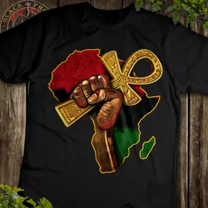Fist Holding ANKH Africa Map Men T-shirt, ANKH Shirt, Black History, Black Men Tee, BLM Tee, Afro Men, African American Shirt