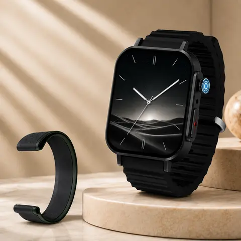 Portable Smartwatch HD Color Display, Bluetooth Audio Calling, Fitness Tracker with 2 Interchangeable Straps & Charging Cable, Compatible with iPhone & Android