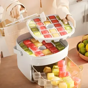 1pc manual ice maker - double-layer pressure ice cube mold, food grade plastic refrigerator tray, ice box can make 48 ice cubes at once, suitable for cold drinks, gatherings, and outdoor camping, easy to use, durable kitchen tool,father gift