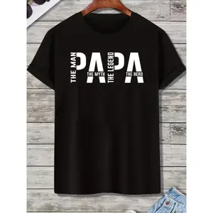 Women's Round Neck Short-Sleeve Cotton T-Shirt - "For Man. The Myth. The Legend. Papa" Graphic, Seamless Soft Solid Top, Casual Shortsleeve Tshirt