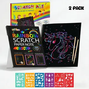2Pack Rainbow Scratch Art Paper Set with Wooden Stylus Tool, Magic Scratch Art Crafts DIY Drawing Toy for Kids Boys Girls Ages 3-12 Classroom Activities Party Favor Games