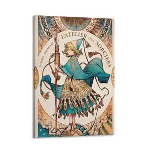 Fantasy Anime Canvas Wall Art Poster, Vintage Japanese Manga Illustration for Bedroom Decor, Magical Anime Aesthetic Wall Art for Cozy Apartment Room