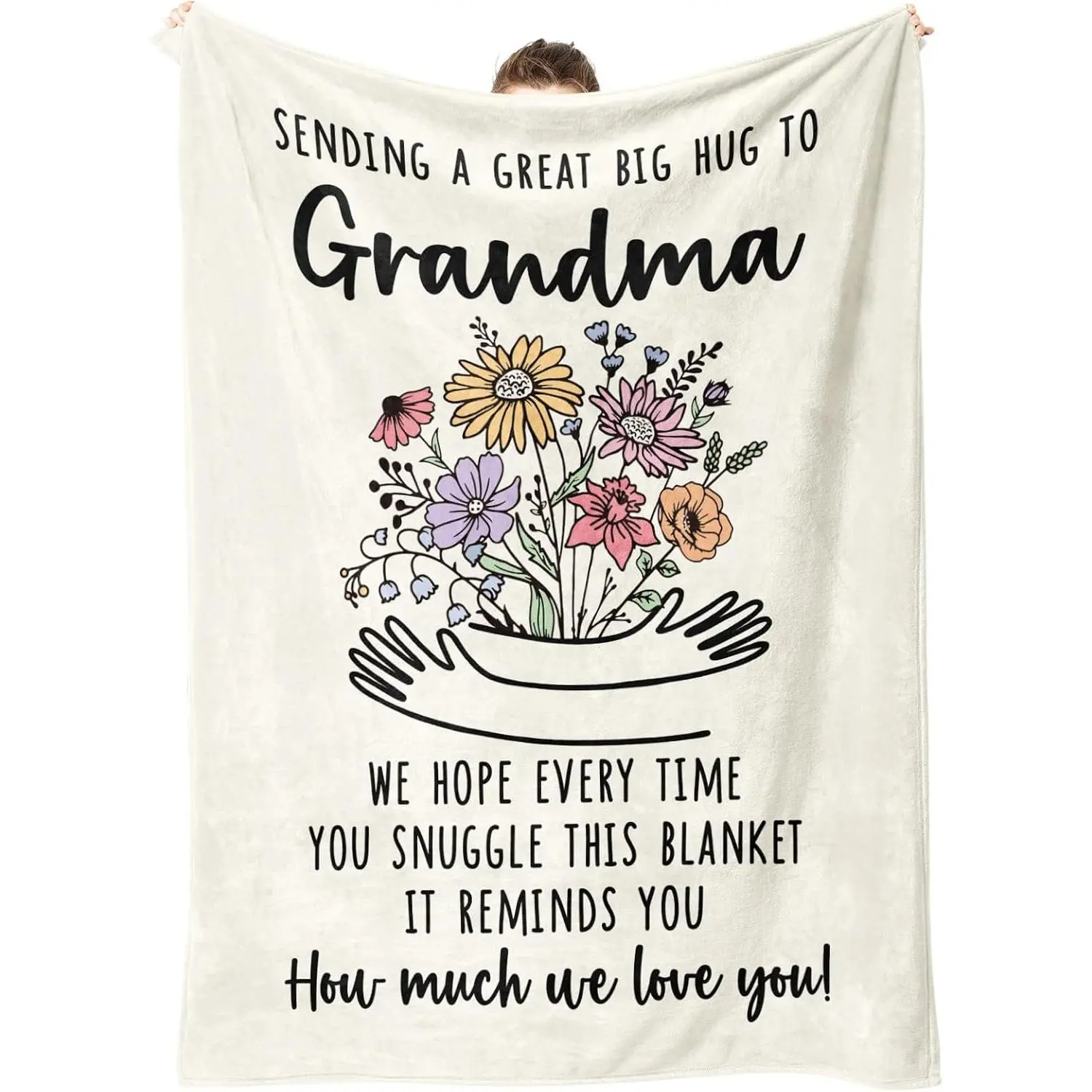 Grandma Gifts from Grandkids, Sending a Great Big Hug to Grandma Blanket, Heartfelt Nana Gigi Mimi Grandmother Gift, Soft Cozy Floral Throw for Birthday Mother's Day Christmas