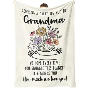 Grandma Gifts Blanket, Mothers Day, Birthday Gifts for Grandma from Grandkids, Best Grandmother Presents, Hug Floral Throw Blankets 50'' x 60''