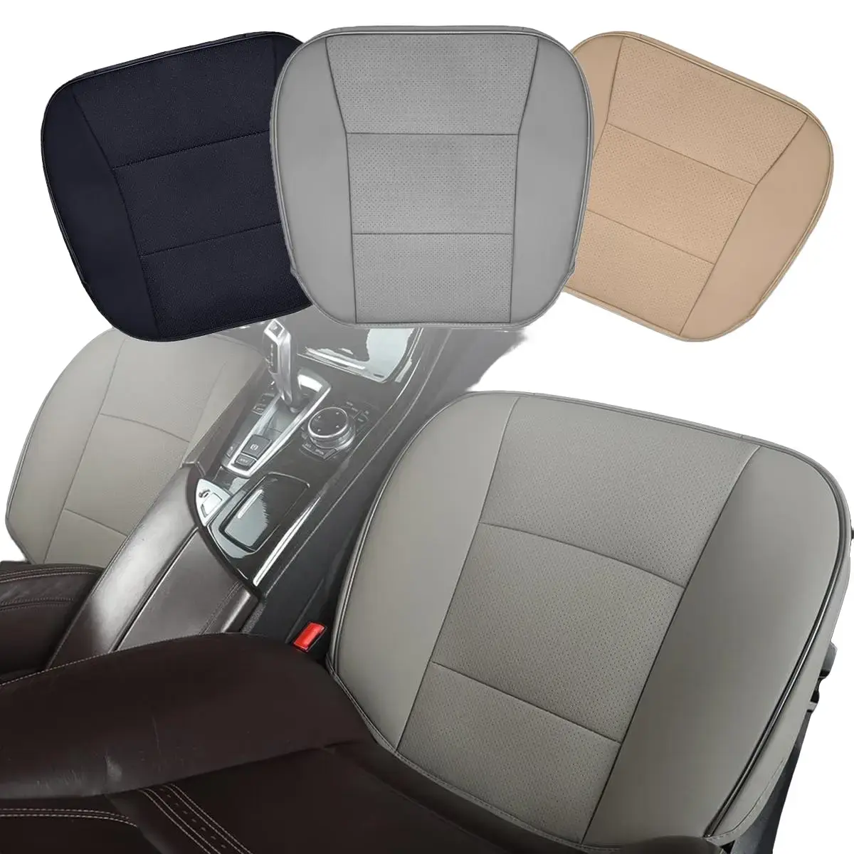 Faux Leather Front Bottom Car Seat Cover - Car Seat Cushion, Anti-Slip, Wrap-Around Design, Fits 95% of Vehicles, Car Seat Covers