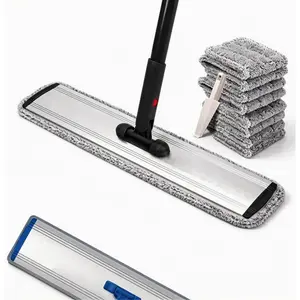 24in Flat Mop for Cleaning Floors, Heavy-Duty Microfiber Wet Mop with Easy Wringing & Deep Cleaning, Includes 4 Reusable Mop Cloths and Adjustable Long Handle