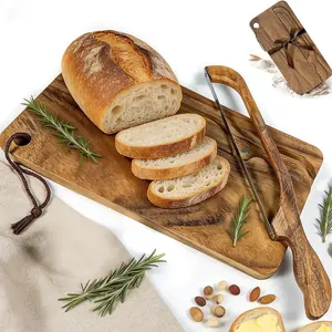 Bread Making Board Set, 16 Inch Bread Knife and Cutting Board, Scrap Tray Included, Teak Wood, Ergonomic Design, Ideal Gift for Women