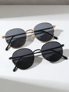 2 Pairs Unisex Round Frame Metal Glasses, Outdoor Travel Retro Vintage Decorative Eyewear, Kids & Adults Fashion Accessory