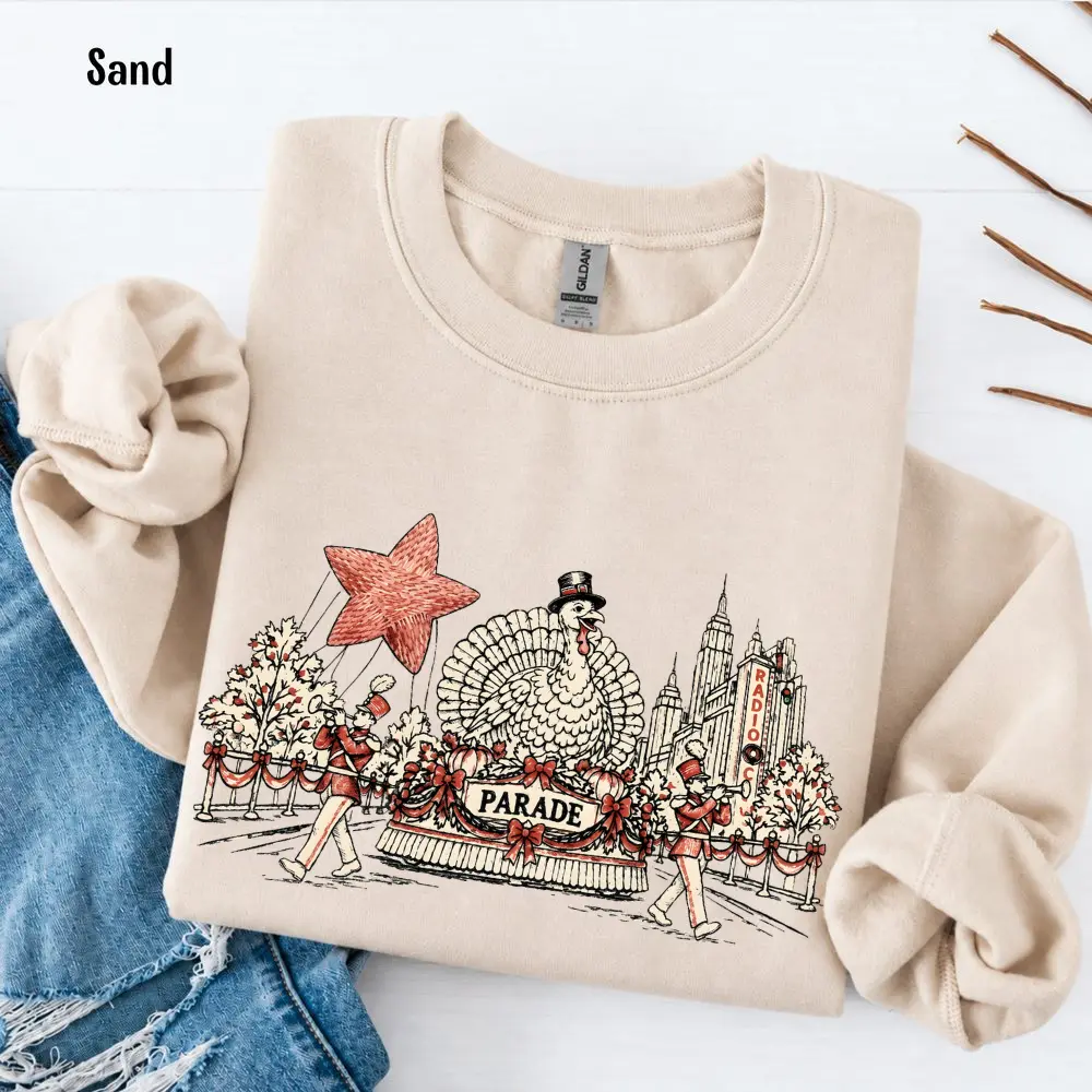 PRINT Thanksgiving Parade Sweatshirt, Vintage Thanksgiving Crewneck, Nostalgic Fall Holiday Sweater, Trendy Gift for Men and Women
