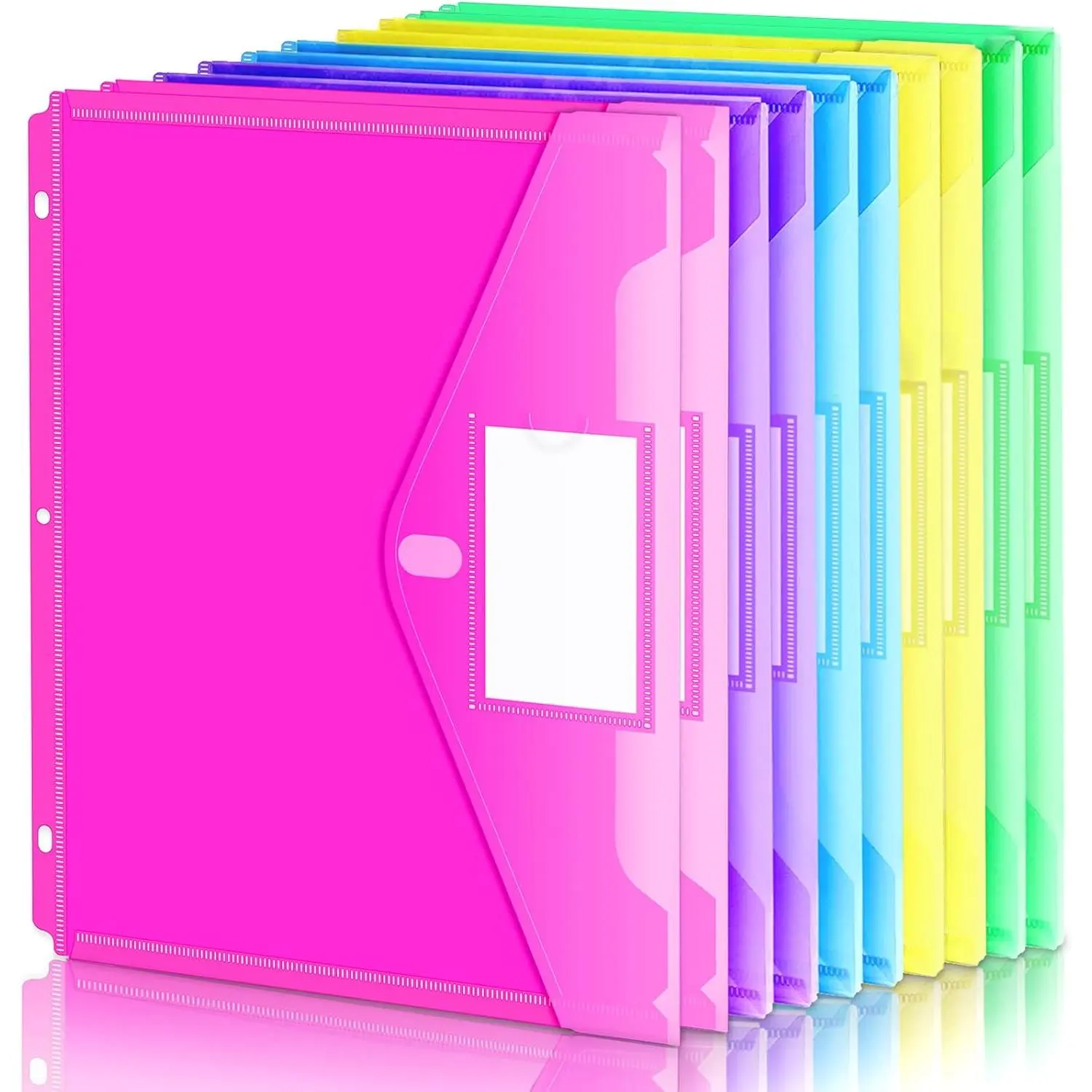 Binder Pocket, Super Heavyweight Poly Binder Pocket with Hook and Loop Fasteners Closure, Binder Folders Side Loading, 3 Ring Binder Pocket, Letter Size, Assorted Colors