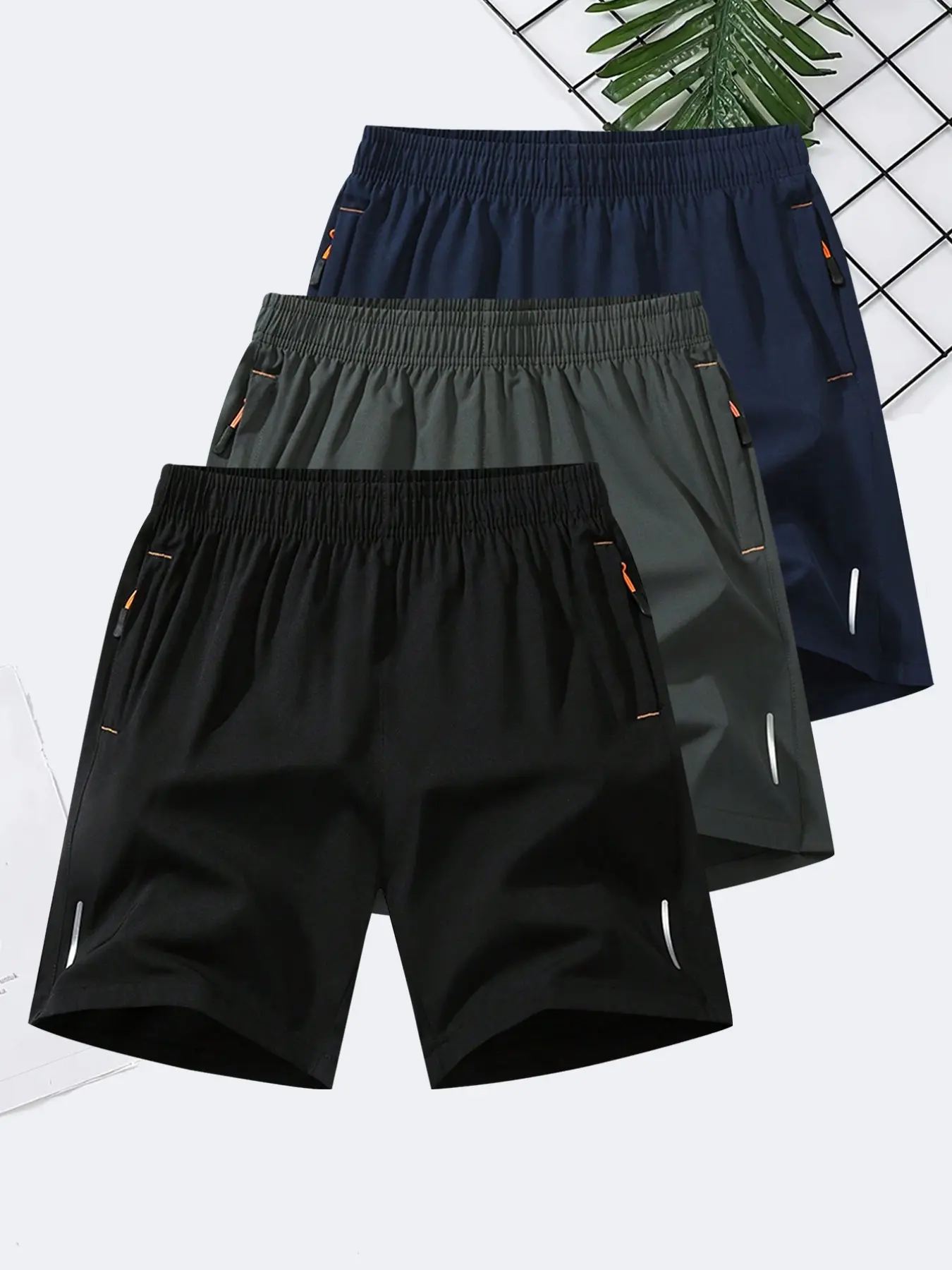 Men's High Visibility Running Shorts, Reflective Strips, Lightweight Breathable Training Shorts, Night Jogging and Outdoor Exercise