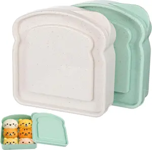 2 Pcs Sandwich Containers Reusable Bread Sandwich Lunch Boxes Holder Plastic Toast Shape Food Storage with Lid Fruit Salad Snacks with Lid for Family Office Adults Camping