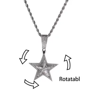Spinning Stars Pendant Necklace for Gift, Trendy Hip Hop Cuban Link Chain with Chunky Design and 2-Piece Set