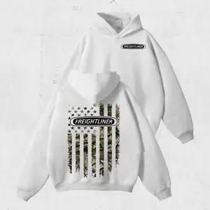 Freightliner Trucks Camo Hoodie – Vintage Freightliner USA Flag Graphic Tee, Classic American Truck Streetwear for Men & Women, Perfect Gift for Pickup & Country Fans