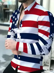 Stars & Stripes Spliced Silhouette Printed Men's Patriotic Shirt