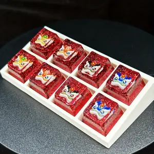 1pc KK-Cokio Handmade Chinese Lion Keycap - Transparent Red Resin OEM Height ABS-Compatible Artisan Keycap for Mechanical Keyboards, Cartoon-Style Cultural Decor, Durable Keyboard Accessories, Cute Key Caps, Vibrant Keyboard Decor